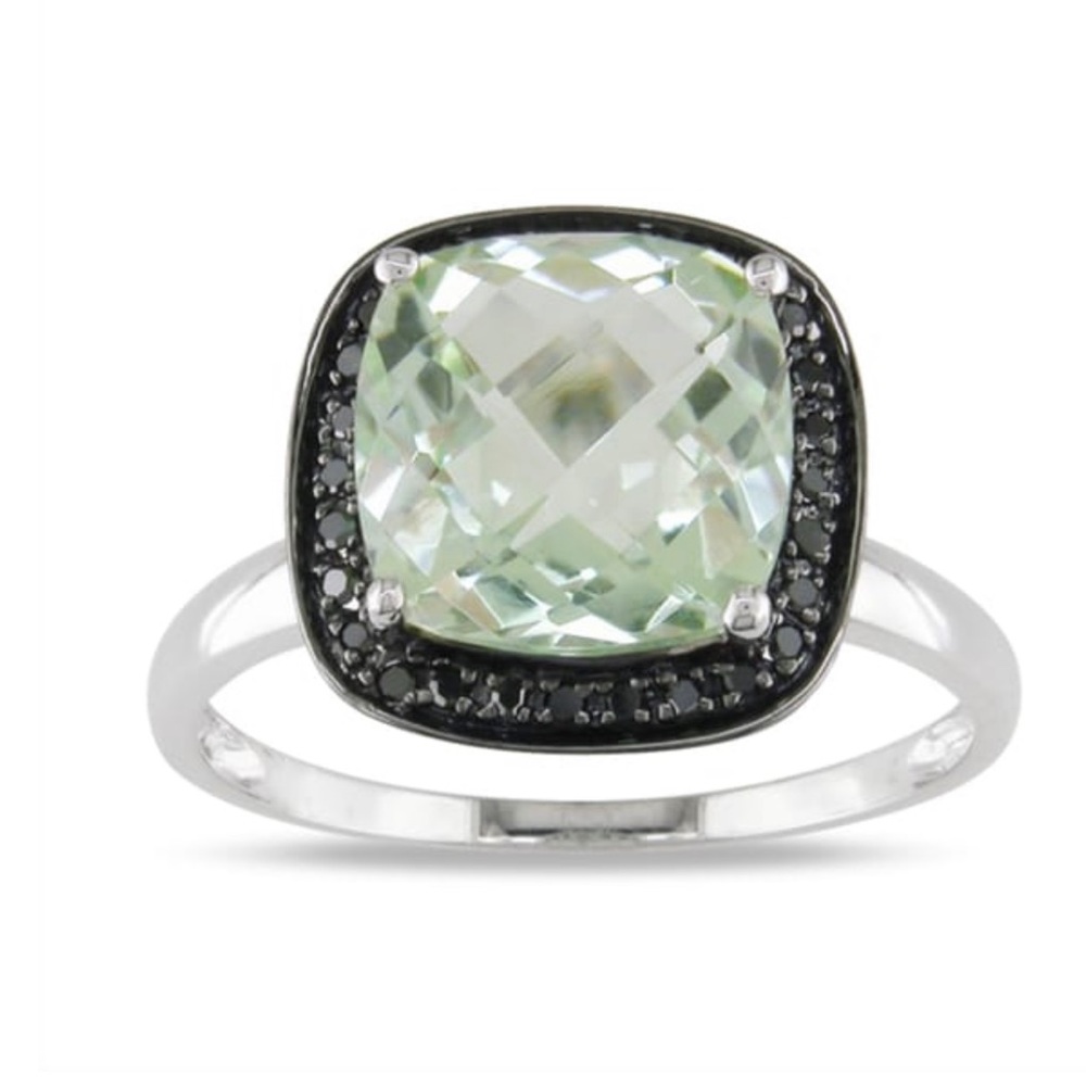 Green amethyst and black diamond 14k gold ring - Picture 2 of 8